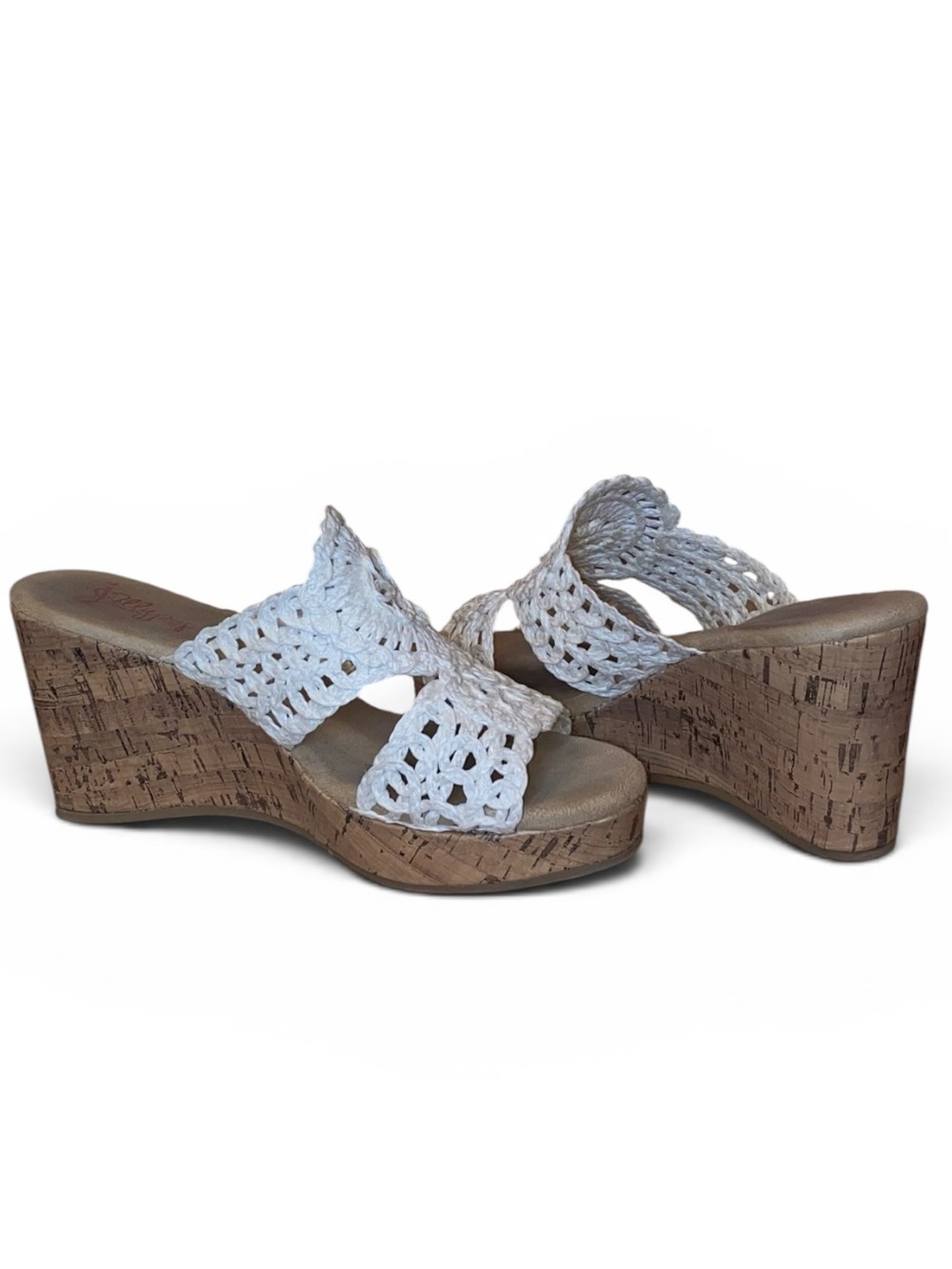 Jellypop White Crochet Cork Wedge Sandals - Picture 4 of 10